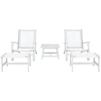 SAFAVIEH Chantelle Outdoor Living Solid Wood Chaise Lounge Chair and Stool Set of 2 (Includes End Table) - 26W x 35D x 33H