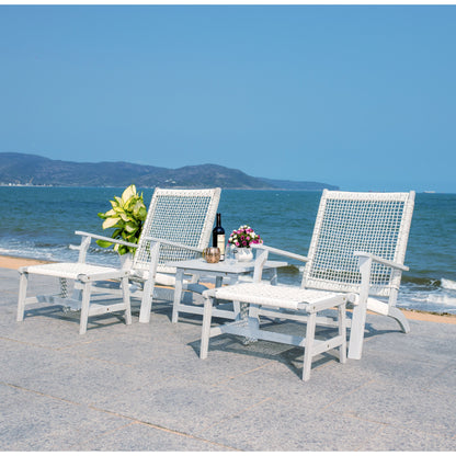 SAFAVIEH Chantelle Outdoor Living Solid Wood Chaise Lounge Chair and Stool Set of 2 (Includes End Table) - 26W x 35D x 33H