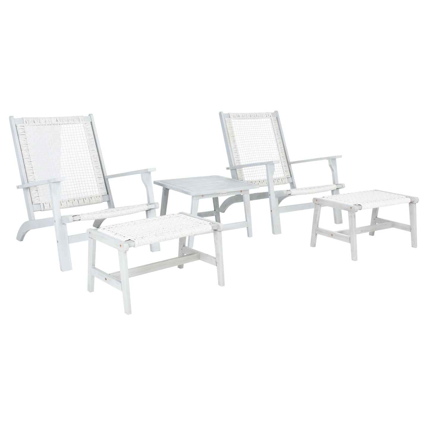 SAFAVIEH Chantelle Outdoor Living Solid Wood Chaise Lounge Chair and Stool Set of 2 (Includes End Table) - 26W x 35D x 33H