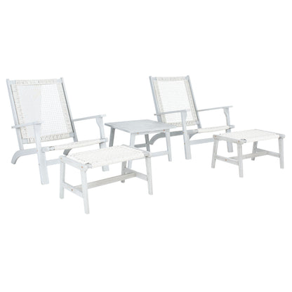 SAFAVIEH Chantelle Outdoor Living Solid Wood Chaise Lounge Chair and Stool Set of 2 (Includes End Table) - 26W x 35D x 33H