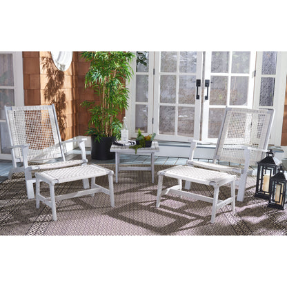 SAFAVIEH Chantelle Outdoor Living Solid Wood Chaise Lounge Chair and Stool Set of 2 (Includes End Table) - 26W x 35D x 33H