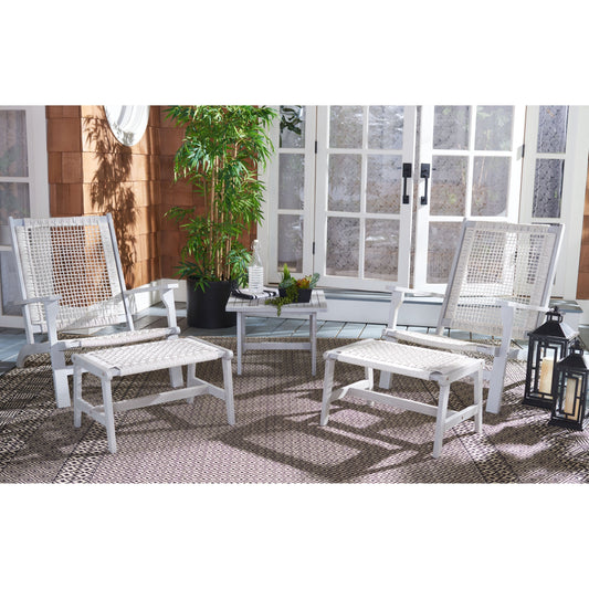 SAFAVIEH Chantelle Outdoor Living Solid Wood Chaise Lounge Chair and Stool Set of 2 (Includes End Table) - 26W x 35D x 33H