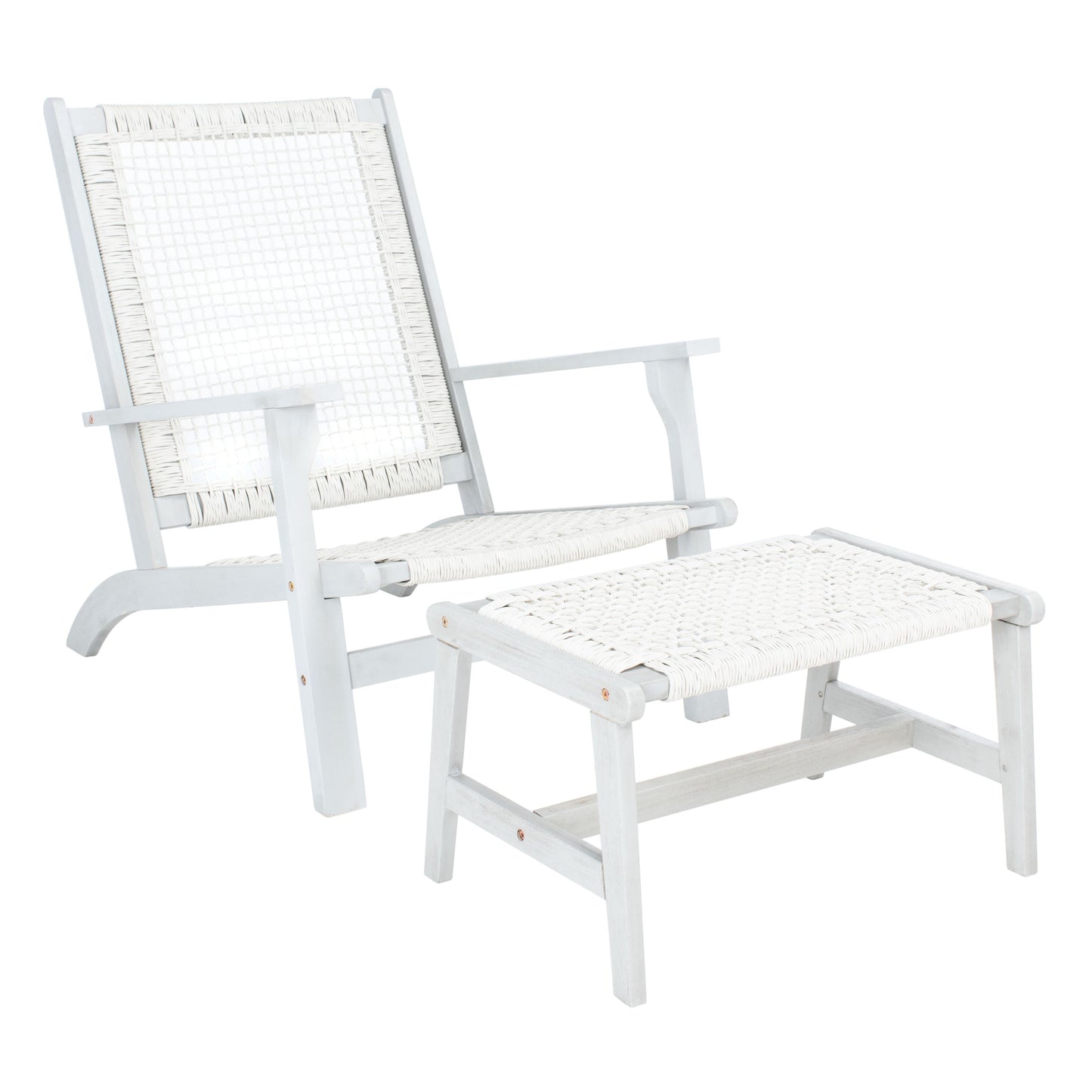 SAFAVIEH Chantelle Outdoor Living Solid Wood Chaise Lounge Chair and Stool Set of 2 (Includes End Table) - 26W x 35D x 33H