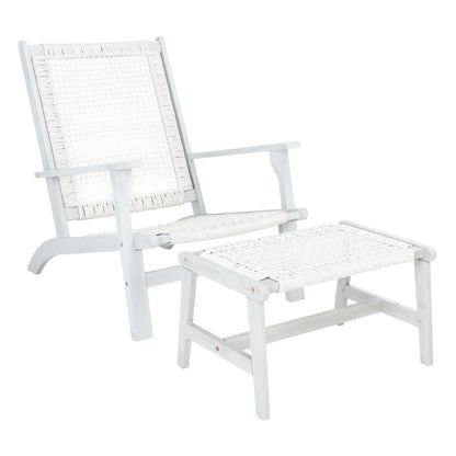 SAFAVIEH Chantelle Outdoor Living Solid Wood Chaise Lounge Chair and Stool Set of 2 (Includes End Table) - 26W x 35D x 33H