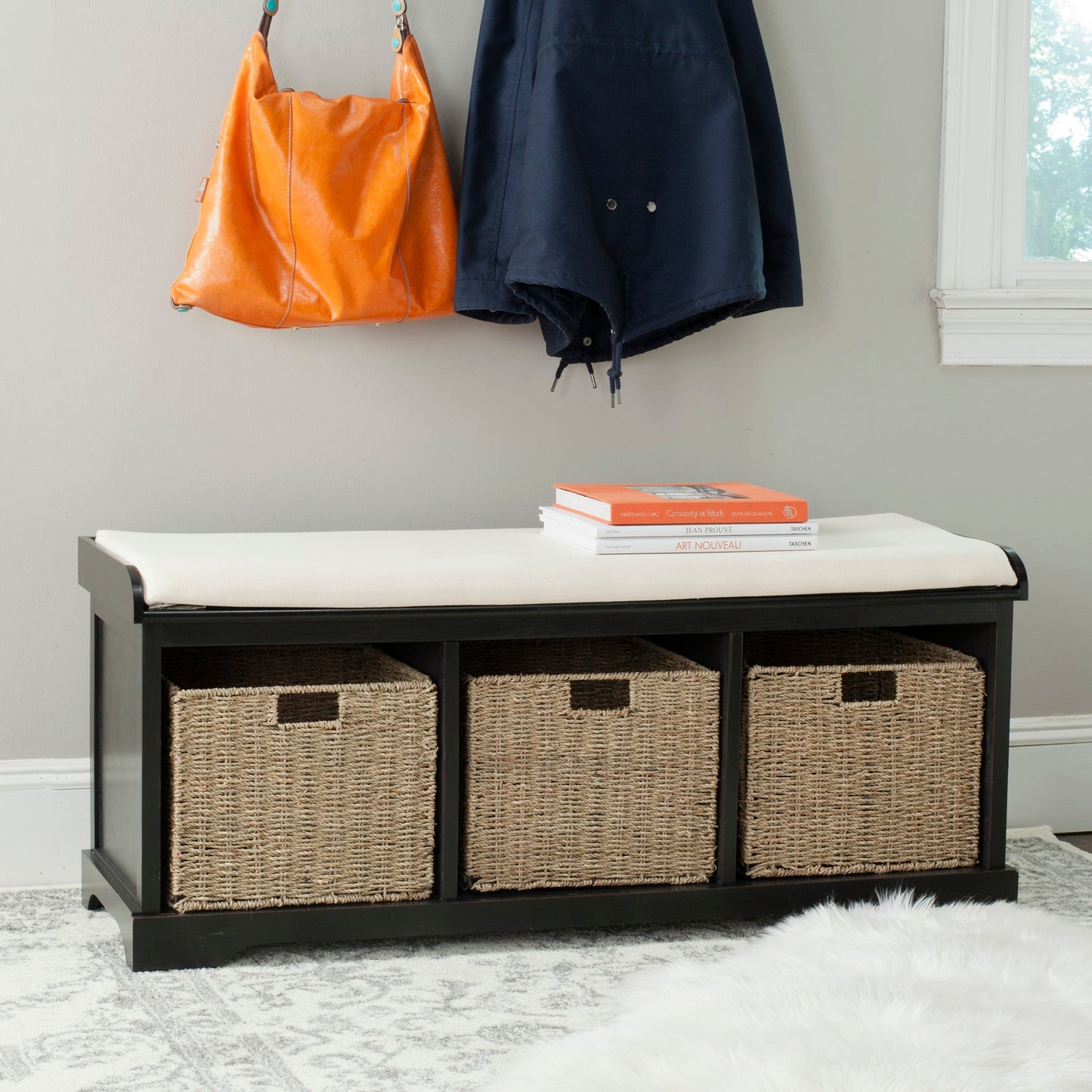 SAFAVIEH Eola Grey/ White Storage Bench - 47 x 16.1 x 19.9 - 47Wx16Dx20H