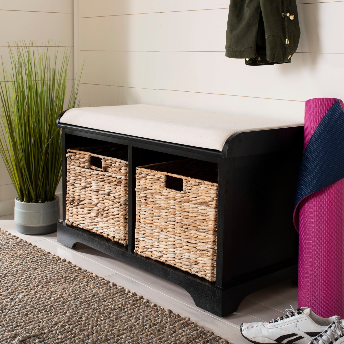 SAFAVIEH Euphemia Brown Woven Storage Basket Bench - 33.5 x 16.1 x 19.9 - 34Wx16Dx20H