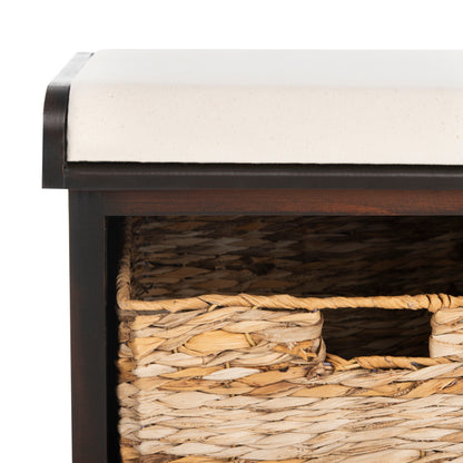 SAFAVIEH Euphemia Brown Woven Storage Basket Bench - 33.5 x 16.1 x 19.9 - 34Wx16Dx20H