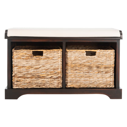 SAFAVIEH Euphemia Brown Woven Storage Basket Bench - 33.5 x 16.1 x 19.9 - 34Wx16Dx20H