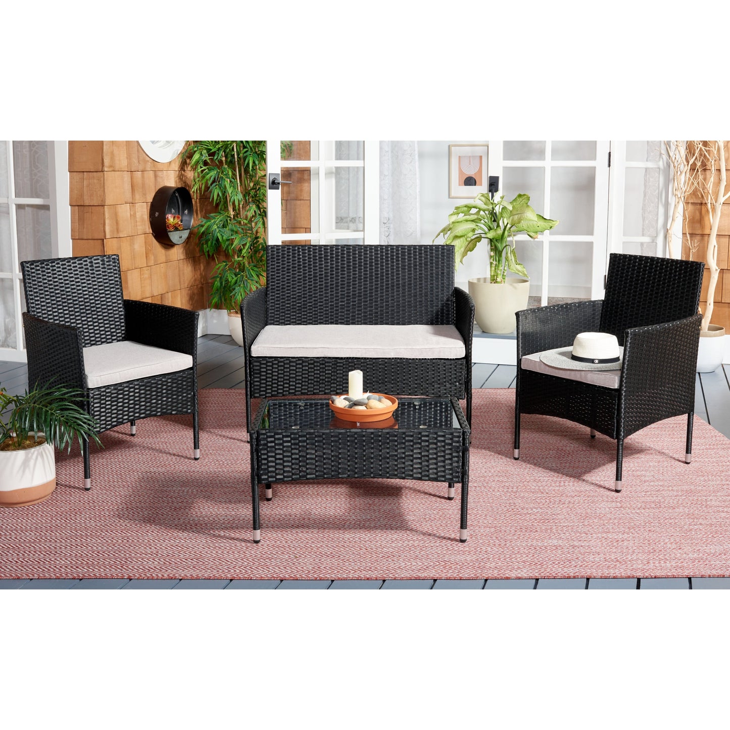 SAFAVIEH Outdoor Abdul 4-Piece Conversation Patio Set. - 42W x 23D x 33H