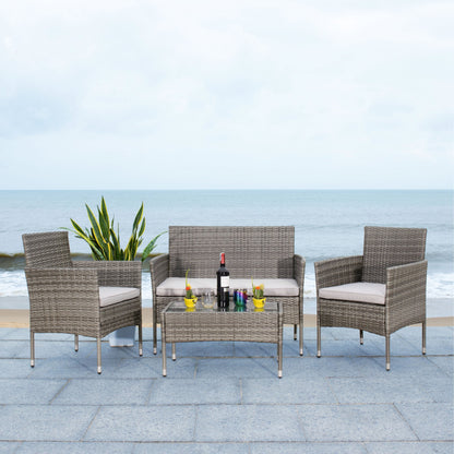 SAFAVIEH Outdoor Amiyah 4-Piece Conversation Patio Set - 24Wx16Dx15H