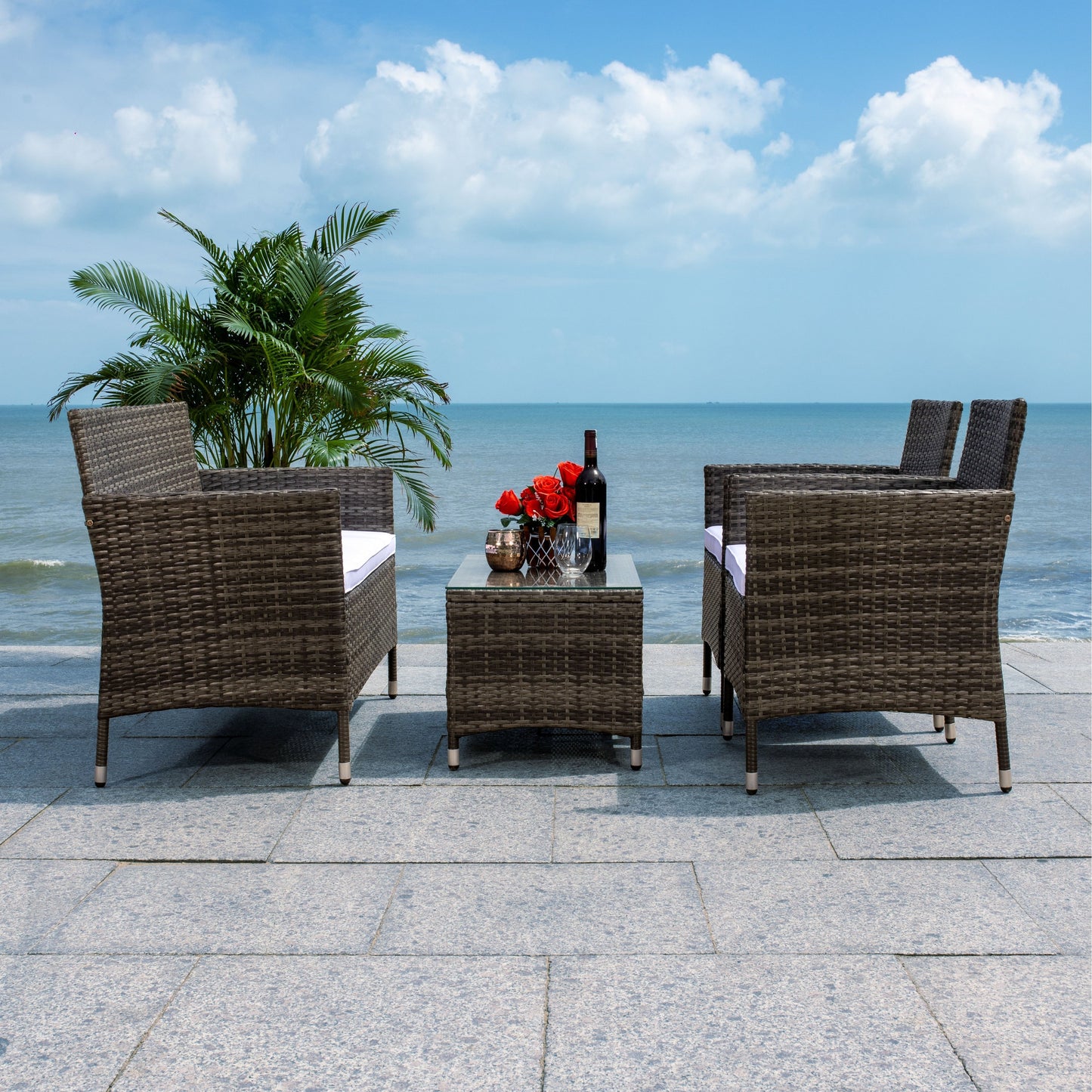 SAFAVIEH Outdoor Bandele 4-Piece Conversation Patio Set - 41W x 23D x 31H