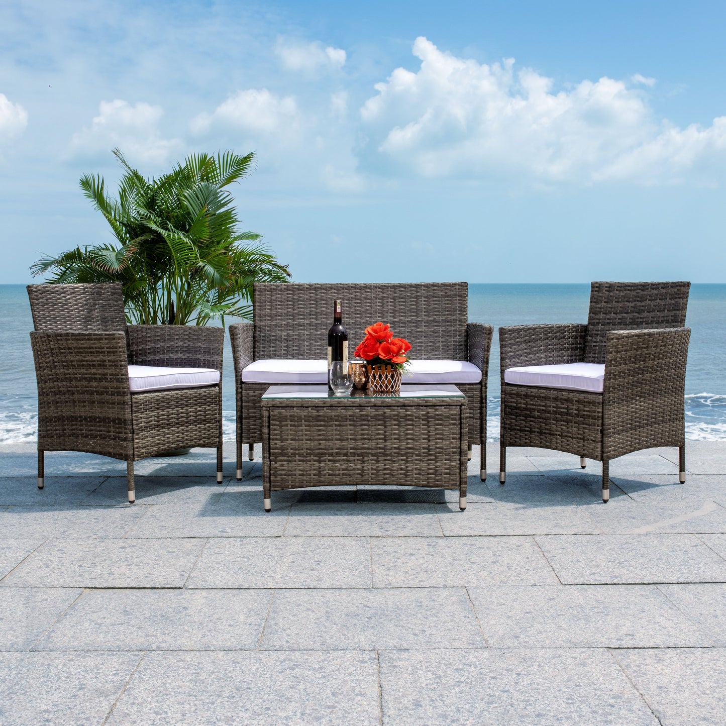 SAFAVIEH Outdoor Bandele 4-Piece Conversation Patio Set - 41W x 23D x 31H