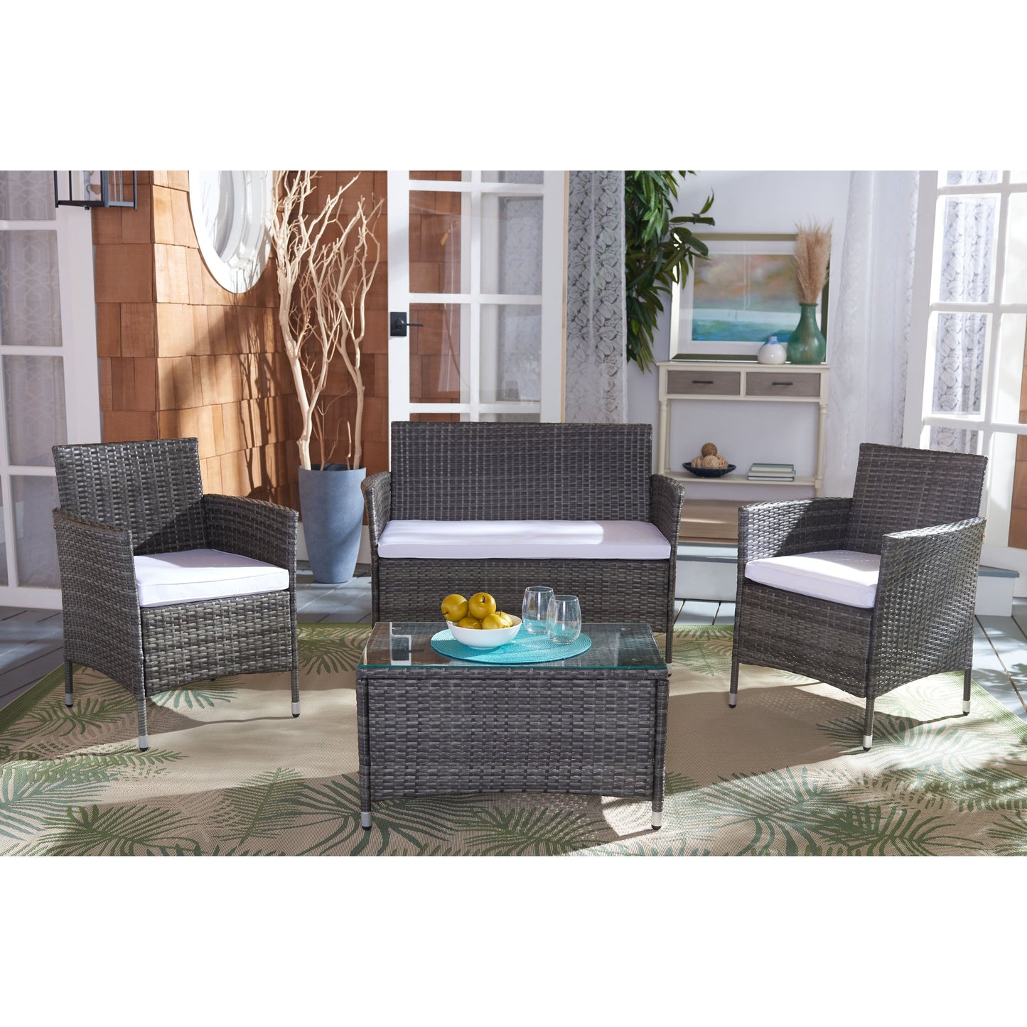 SAFAVIEH Outdoor Bandele 4-Piece Conversation Patio Set - 41W x 23D x 31H
