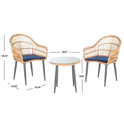 SAFAVIEH Outdoor Living Berlen 3-Piece Lounger Set - Natural/Navy - 22W x 24D x 34H