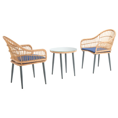 SAFAVIEH Outdoor Living Berlen 3-Piece Lounger Set - Natural/Navy - 22W x 24D x 34H