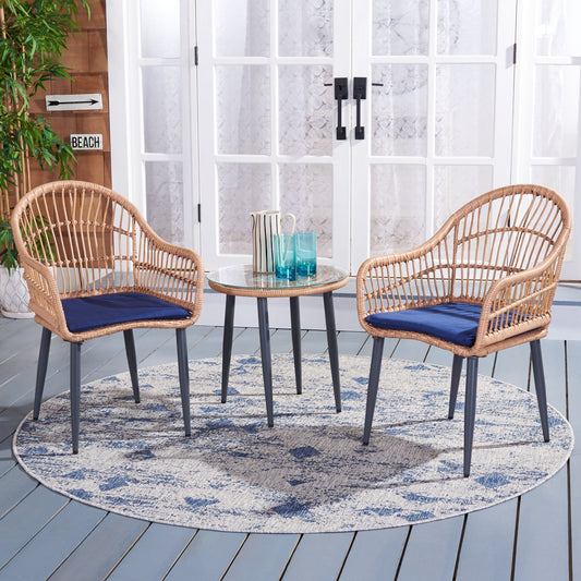 SAFAVIEH Outdoor Living Berlen 3-Piece Lounger Set - Natural/Navy - 22W x 24D x 34H