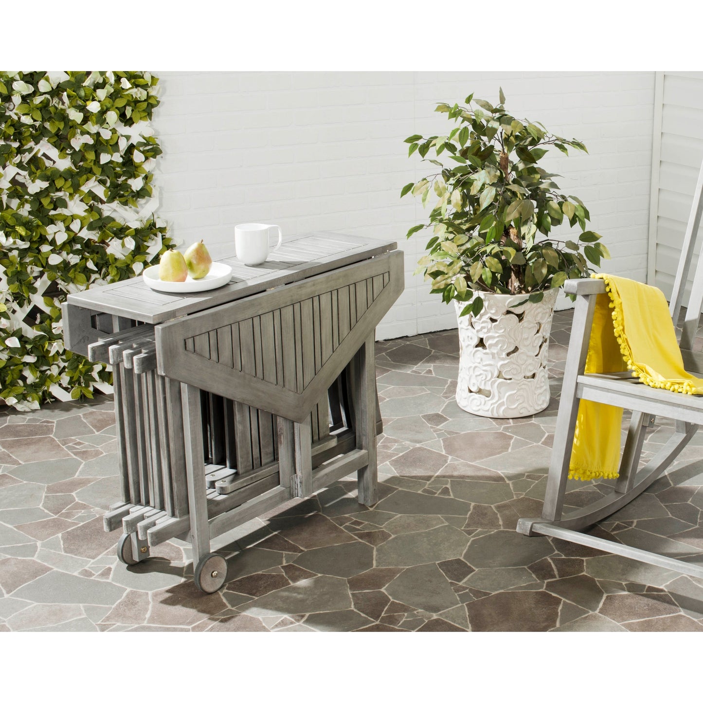 SAFAVIEH Outdoor Living Kerman Grey Wash Acacia Wood 5-piece Dining Set - 41W x 41D x 30H