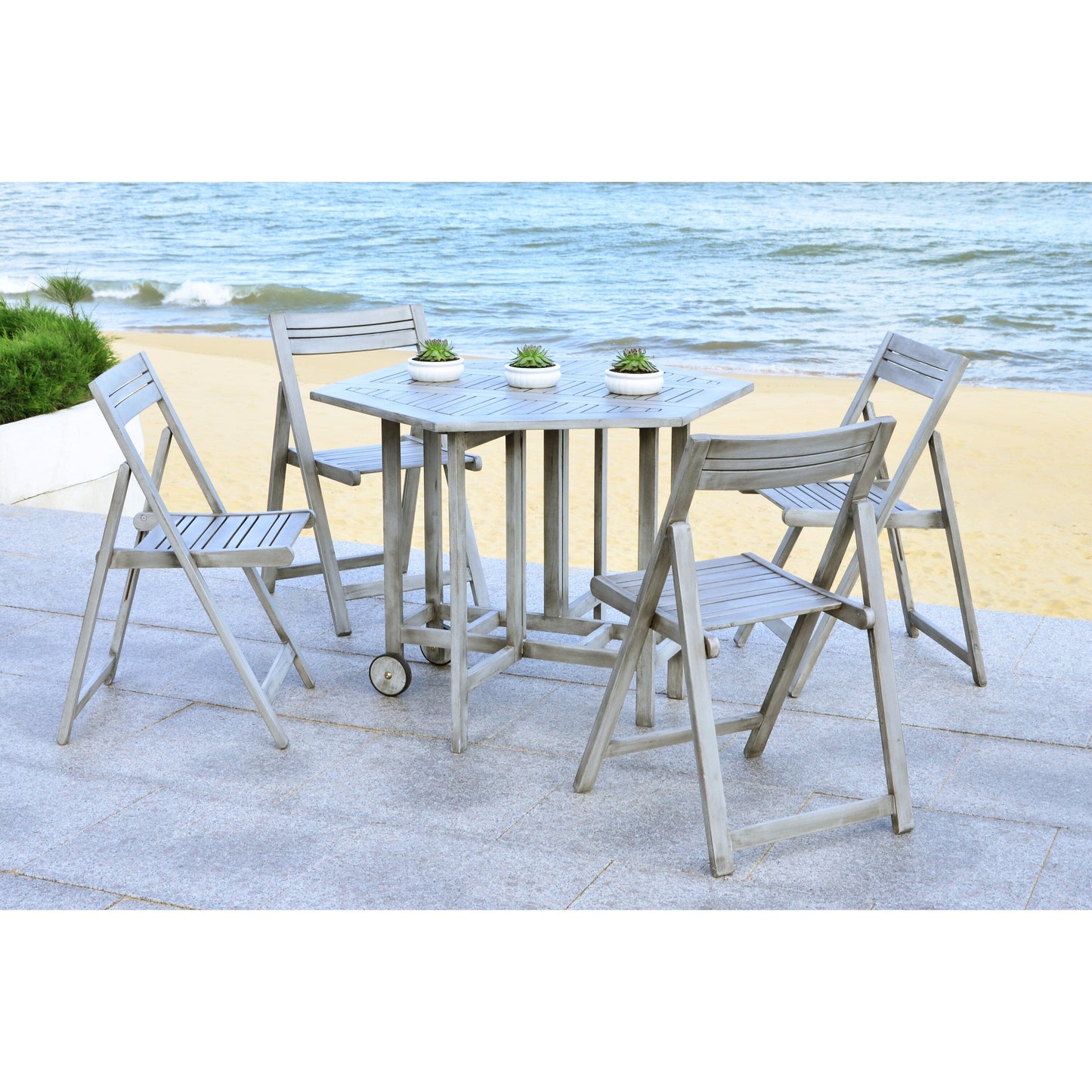 SAFAVIEH Outdoor Living Kerman Grey Wash Acacia Wood 5-piece Dining Set - 41W x 41D x 30H