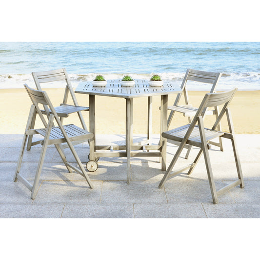 SAFAVIEH Outdoor Living Kerman Grey Wash Acacia Wood 5-piece Dining Set - 41W x 41D x 30H