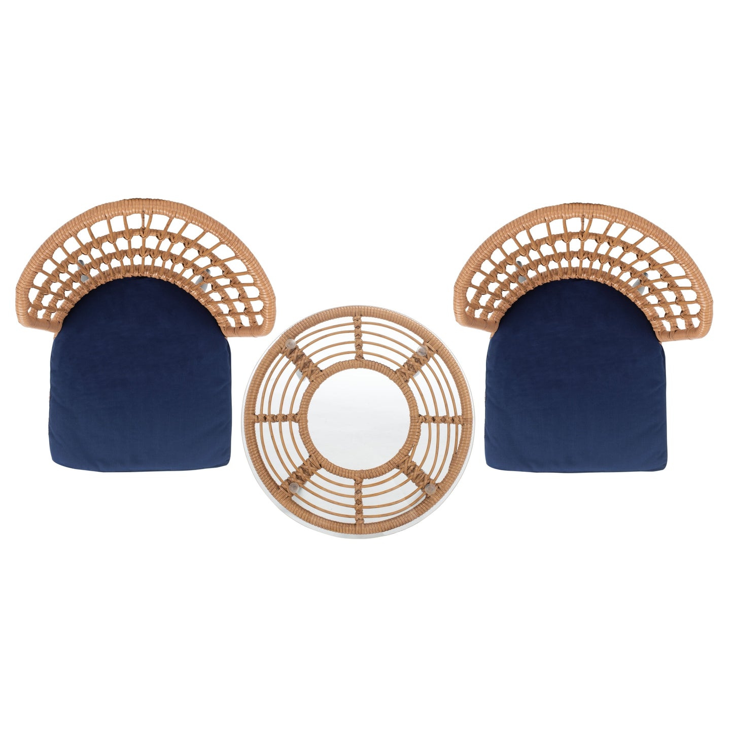 SAFAVIEH Outdoor Living Prenza Rattan 3-Piece Patio Lounger Set - Natural/Navy - 21W x 24D x 32H
