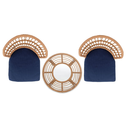 SAFAVIEH Outdoor Living Prenza Rattan 3-Piece Patio Lounger Set - Natural/Navy - 21W x 24D x 32H