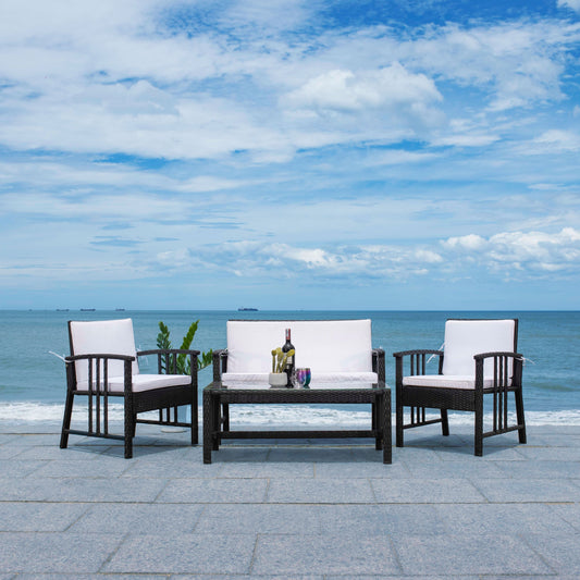 SAFAVIEH Outdoor Reslor 4-Piece Wicker Living Set - 43W x 26D x 31H
