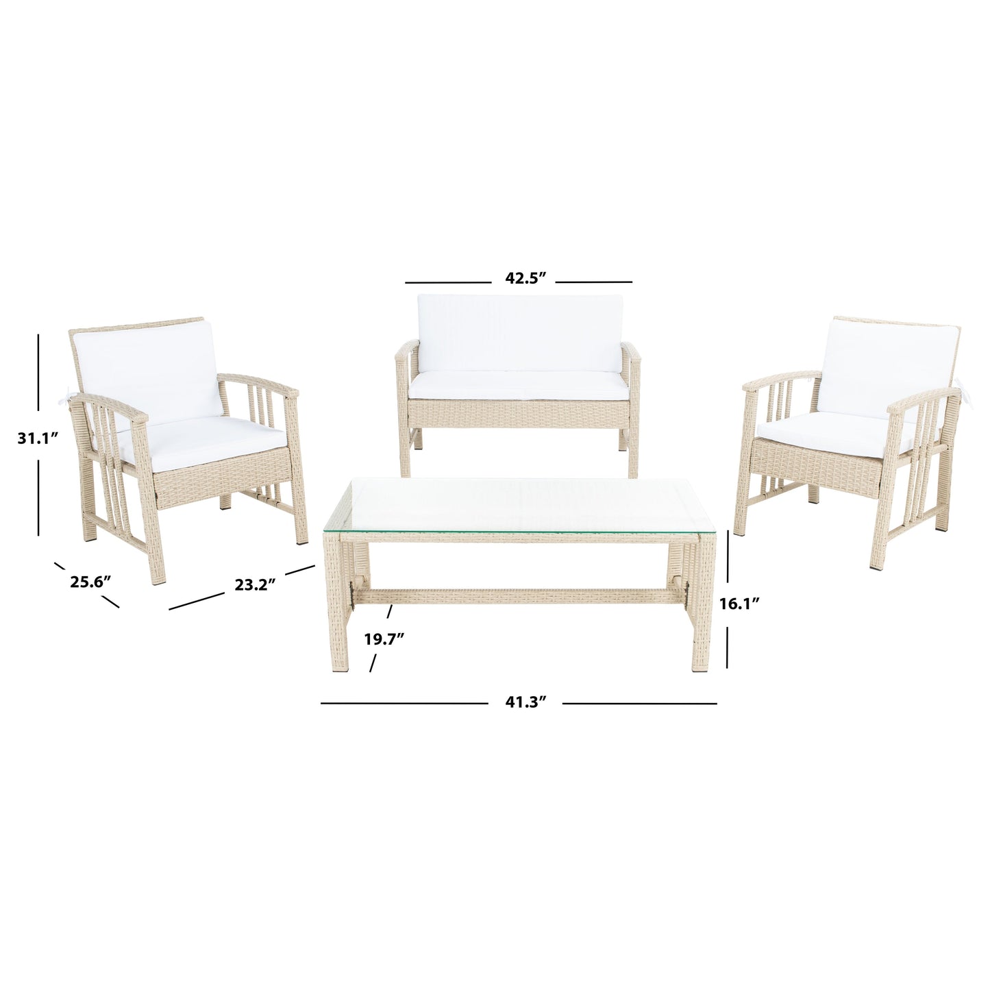 SAFAVIEH Outdoor Reslor 4-Piece Wicker Living Set - 43W x 26D x 31H