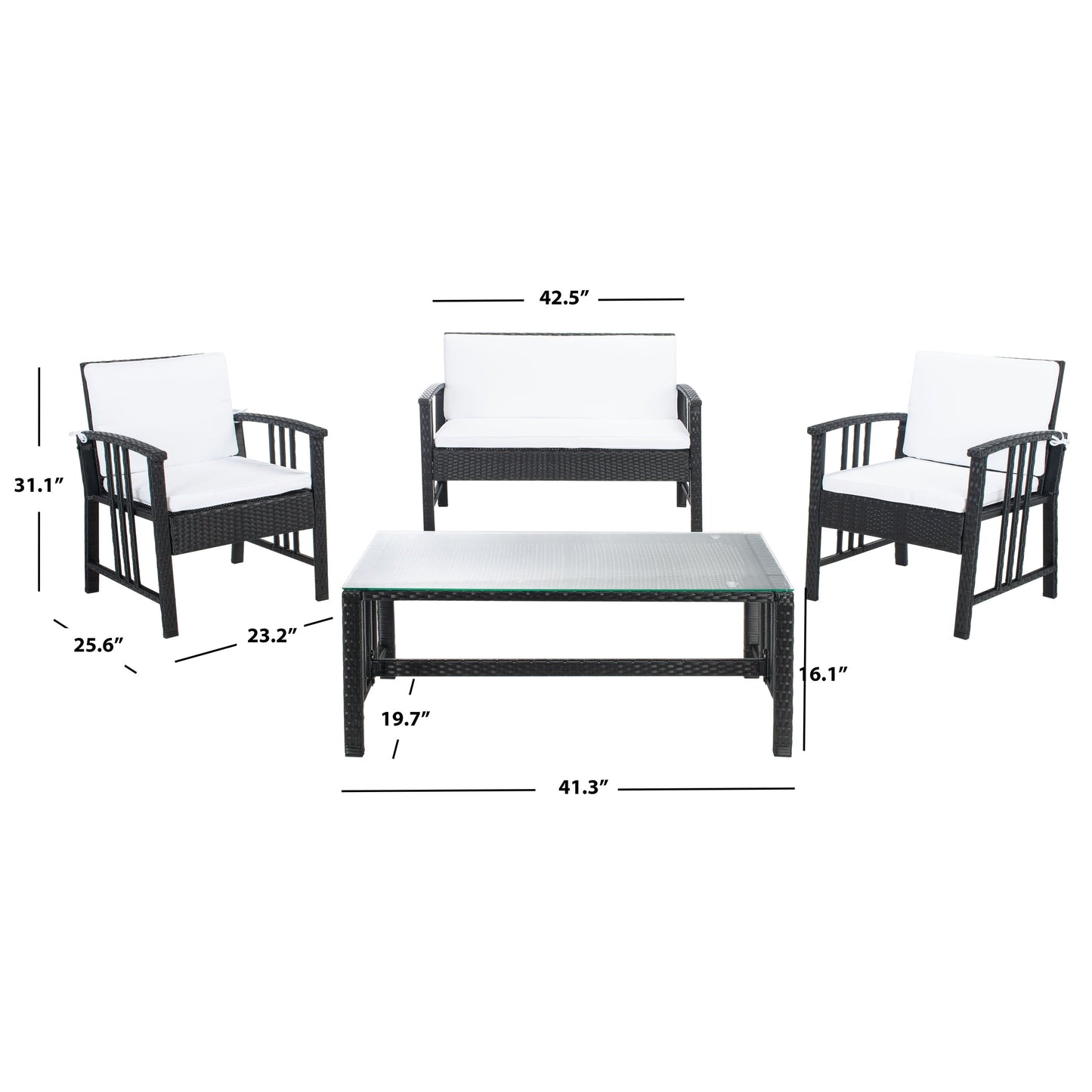 SAFAVIEH Outdoor Reslor 4-Piece Wicker Living Set - 43W x 26D x 31H