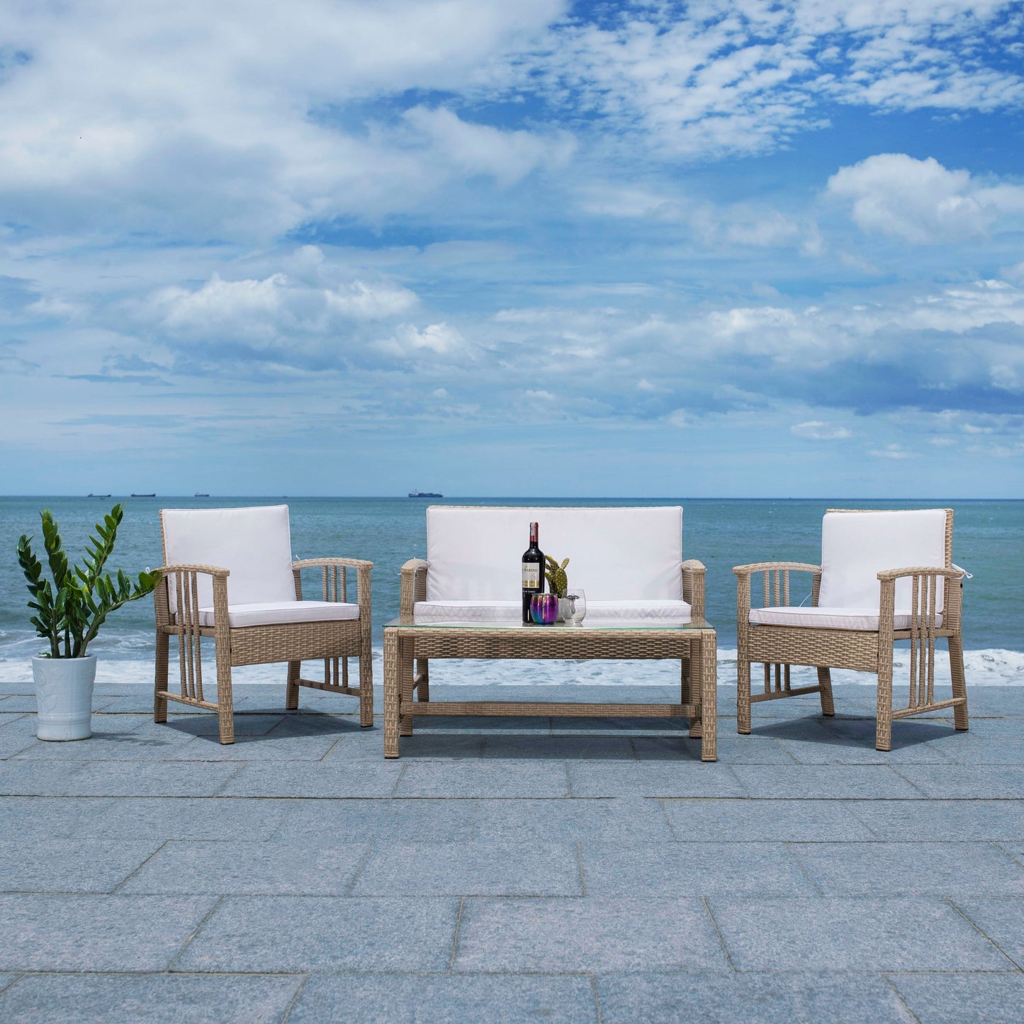 SAFAVIEH Outdoor Reslor 4-Piece Wicker Living Set - 43W x 26D x 31H