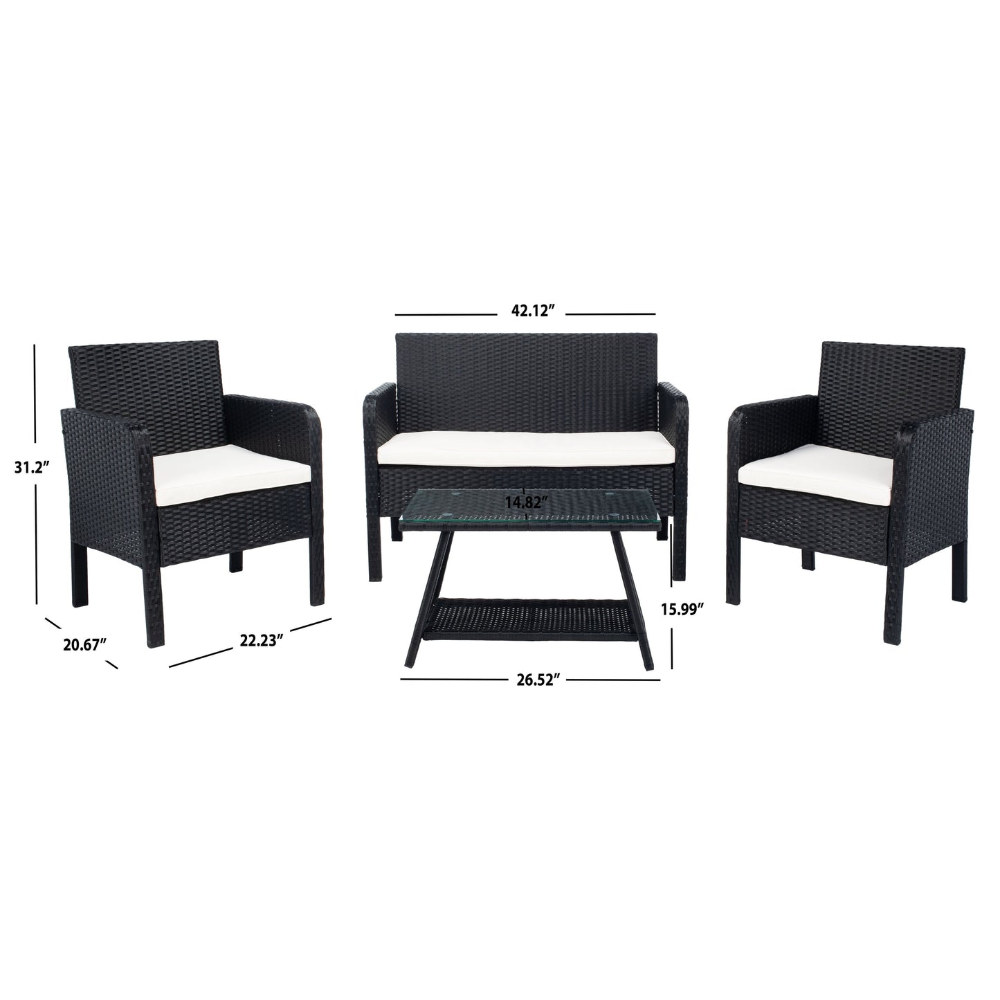 SAFAVIEH Outdoor Zsolt Wicker/ Steel 4-Piece Patio Conversation Set - 42W x 31D x 21H