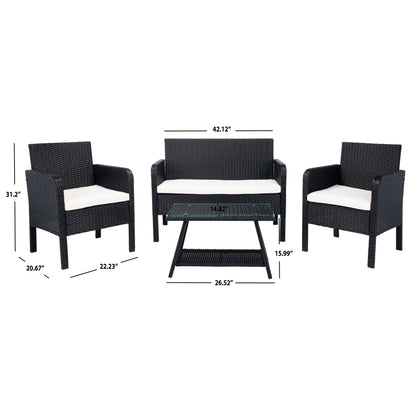 SAFAVIEH Outdoor Zsolt Wicker/ Steel 4-Piece Patio Conversation Set - 42W x 31D x 21H