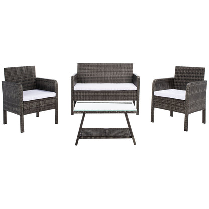 SAFAVIEH Outdoor Zsolt Wicker/ Steel 4-Piece Patio Conversation Set - 42W x 31D x 21H