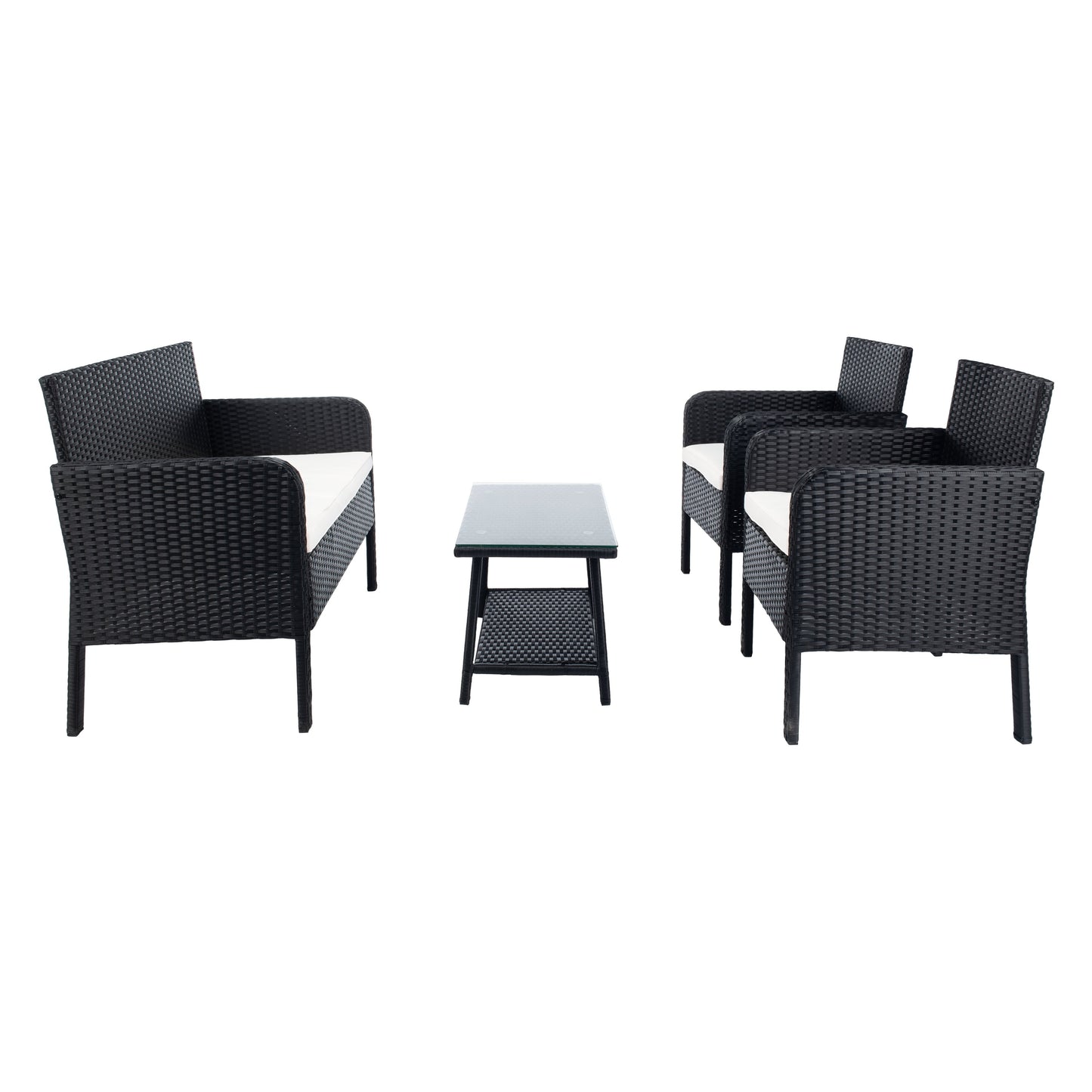 SAFAVIEH Outdoor Zsolt Wicker/ Steel 4-Piece Patio Conversation Set - 42W x 31D x 21H