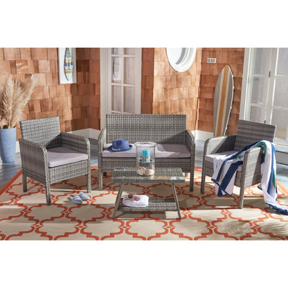 SAFAVIEH Outdoor Zsolt Wicker/ Steel 4-Piece Patio Conversation Set - 42W x 31D x 21H