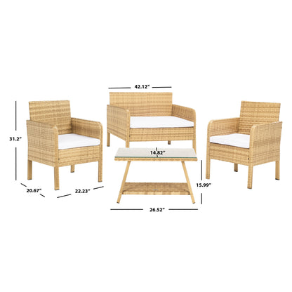SAFAVIEH Outdoor Zsolt Wicker/ Steel 4-Piece Patio Conversation Set - 42W x 31D x 21H