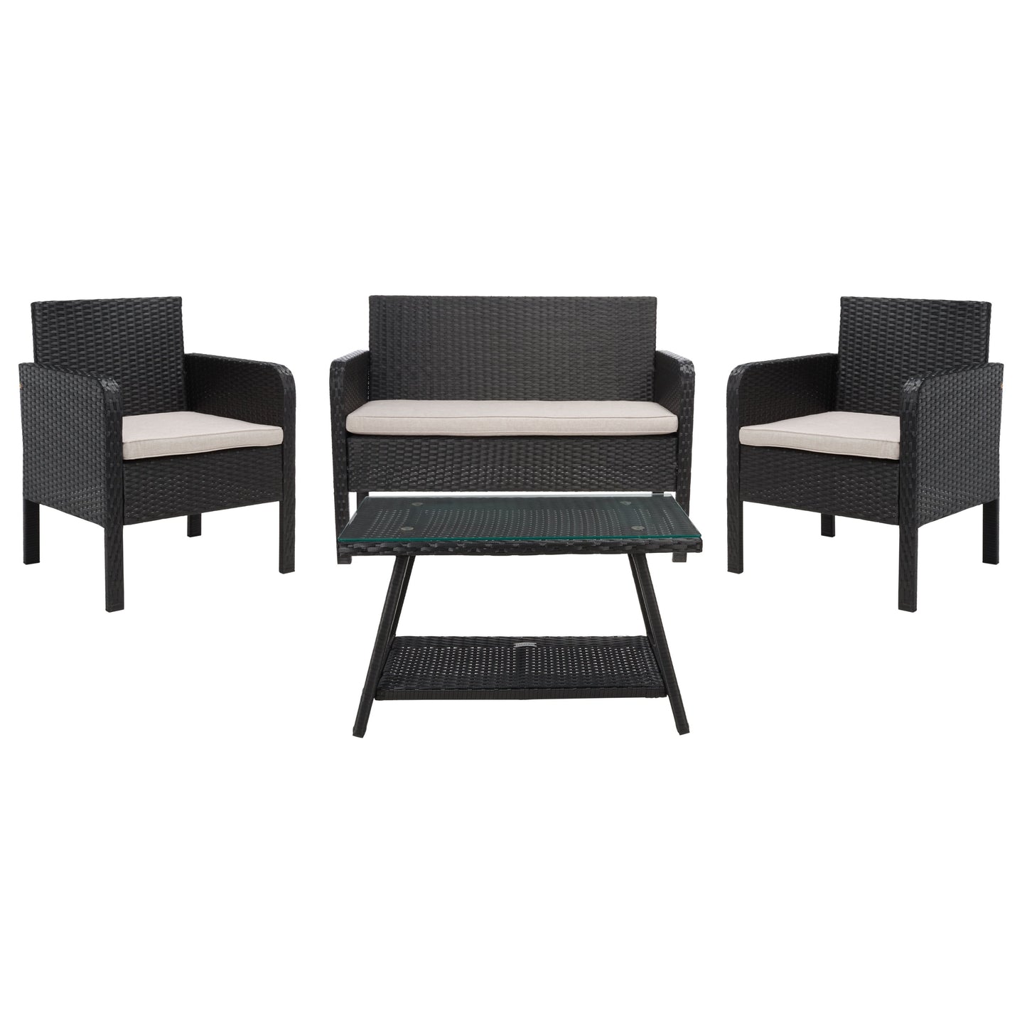SAFAVIEH Outdoor Zsolt Wicker/ Steel 4-Piece Patio Conversation Set - 42W x 31D x 21H