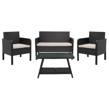 SAFAVIEH Outdoor Zsolt Wicker/ Steel 4-Piece Patio Conversation Set - 42W x 31D x 21H