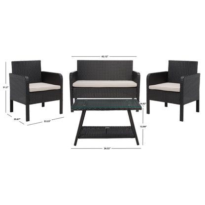 SAFAVIEH Outdoor Zsolt Wicker/ Steel 4-Piece Patio Conversation Set - 42W x 31D x 21H