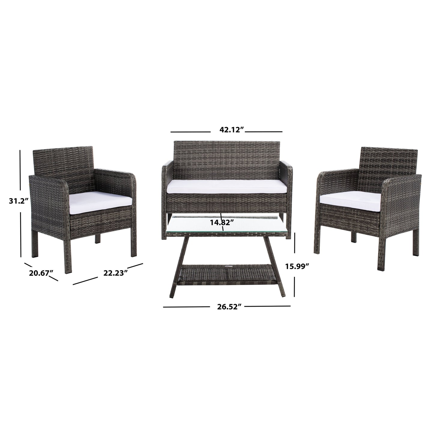 SAFAVIEH Outdoor Zsolt Wicker/ Steel 4-Piece Patio Conversation Set - 42W x 31D x 21H