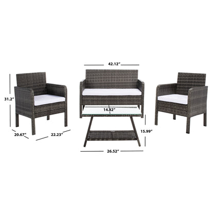 SAFAVIEH Outdoor Zsolt Wicker/ Steel 4-Piece Patio Conversation Set - 42W x 31D x 21H
