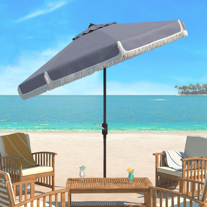 SAFAVIEH Ronette Fringe 9 Ft Crank Outdoor Umbrella
