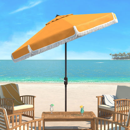 SAFAVIEH Ronette Fringe 9 Ft Crank Outdoor Umbrella