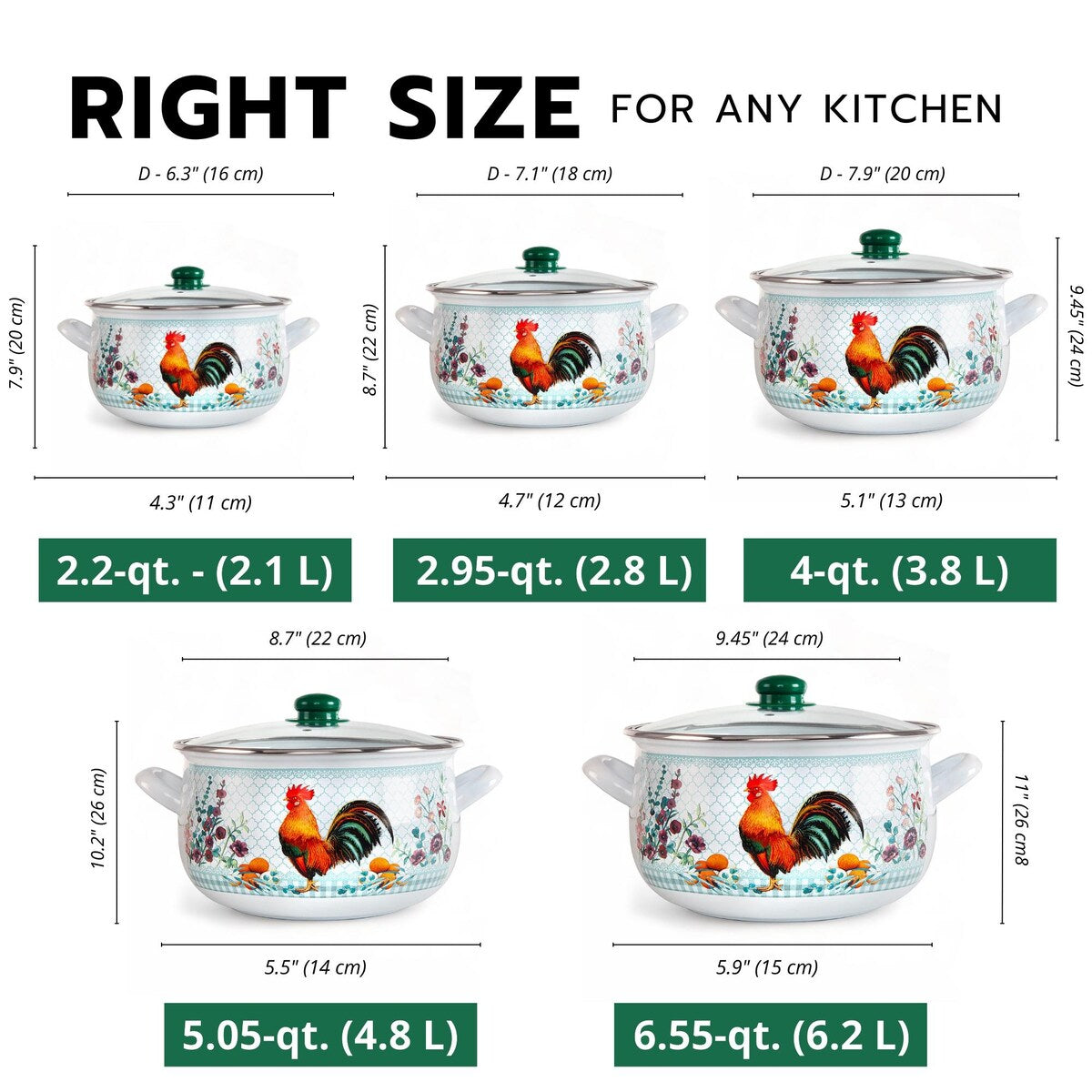 STP Goods Golden Rooster Belly Deep Enameled Casserole w/Glass Lid