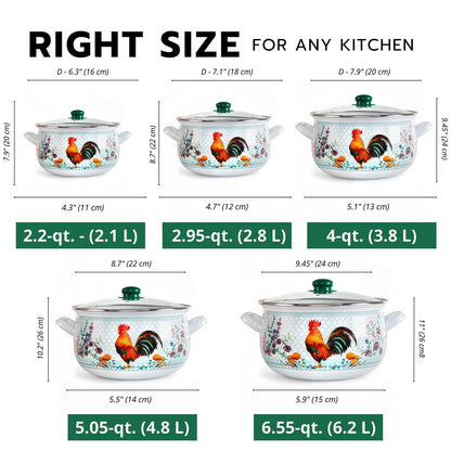 STP Goods Golden Rooster Belly Deep Enameled Casserole w/Glass Lid
