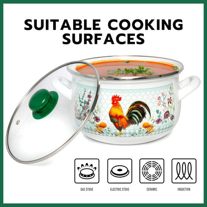 STP Goods Golden Rooster Belly Deep Enameled Casserole w/Glass Lid