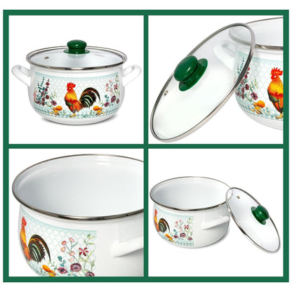 STP Goods Golden Rooster Belly Deep Enameled Casserole w/Glass Lid
