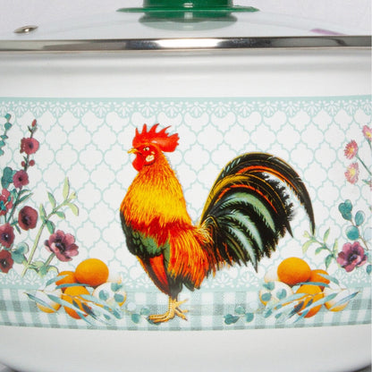STP Goods Golden Rooster Belly Deep Enameled Casserole w/Glass Lid