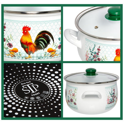 STP Goods Golden Rooster Belly Deep Enameled Casserole w/Glass Lid
