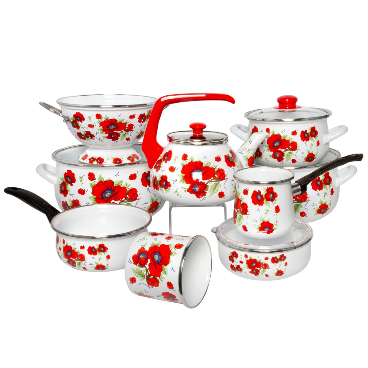 STP Goods Poppies Belly Deep Enamel on Steel Casserole w/Glass Lid