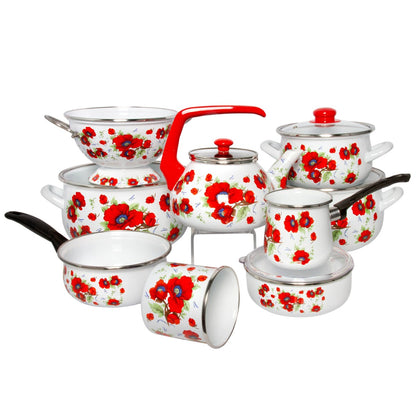 STP Goods Poppies Belly Deep Enamel on Steel Casserole w/Glass Lid